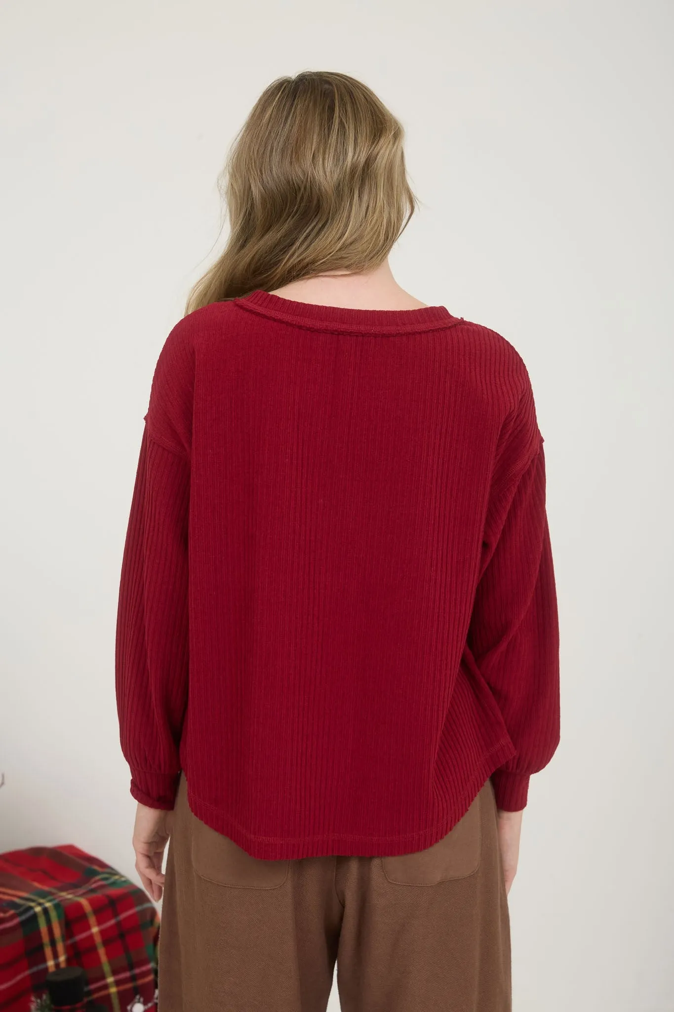 Rowan Ribbed Henley Long Sleeve Top, Deep Red sold by North & Main Clothing Company product image thumbnail 4
