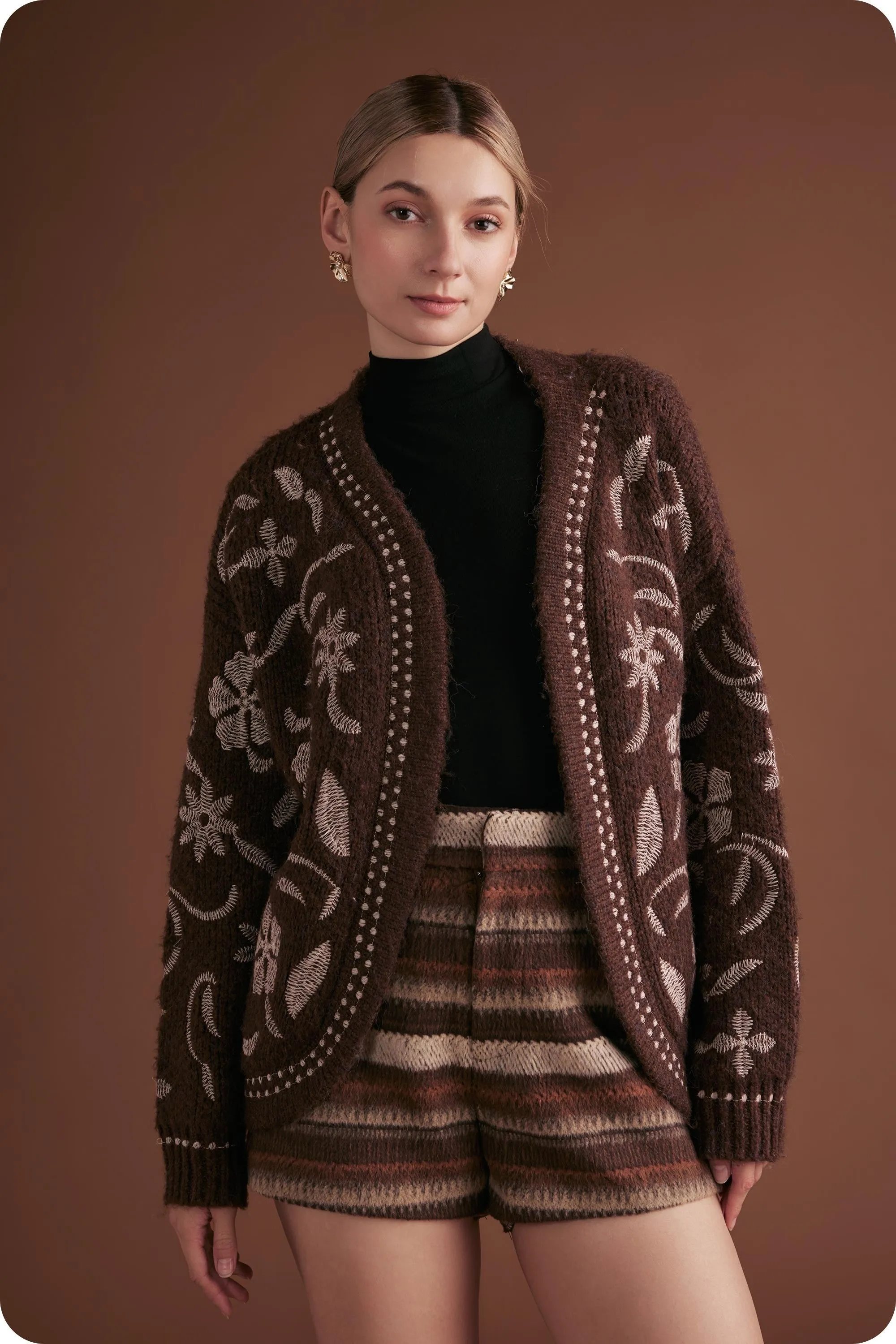 Evie Embroidered Knit Cardigan, Chocolate Brown sold by North & Main Clothing Company product image thumbnail 3