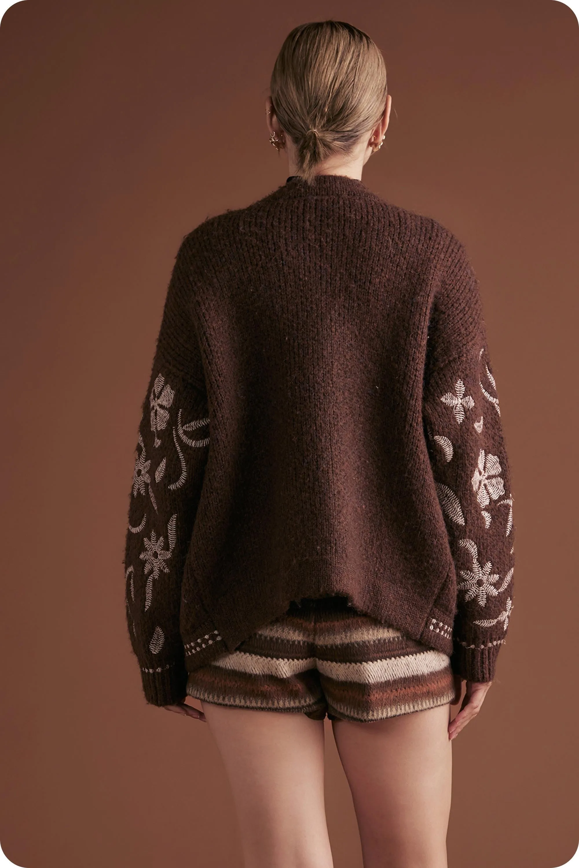 Evie Embroidered Knit Cardigan, Chocolate Brown sold by North & Main Clothing Company product image thumbnail 4