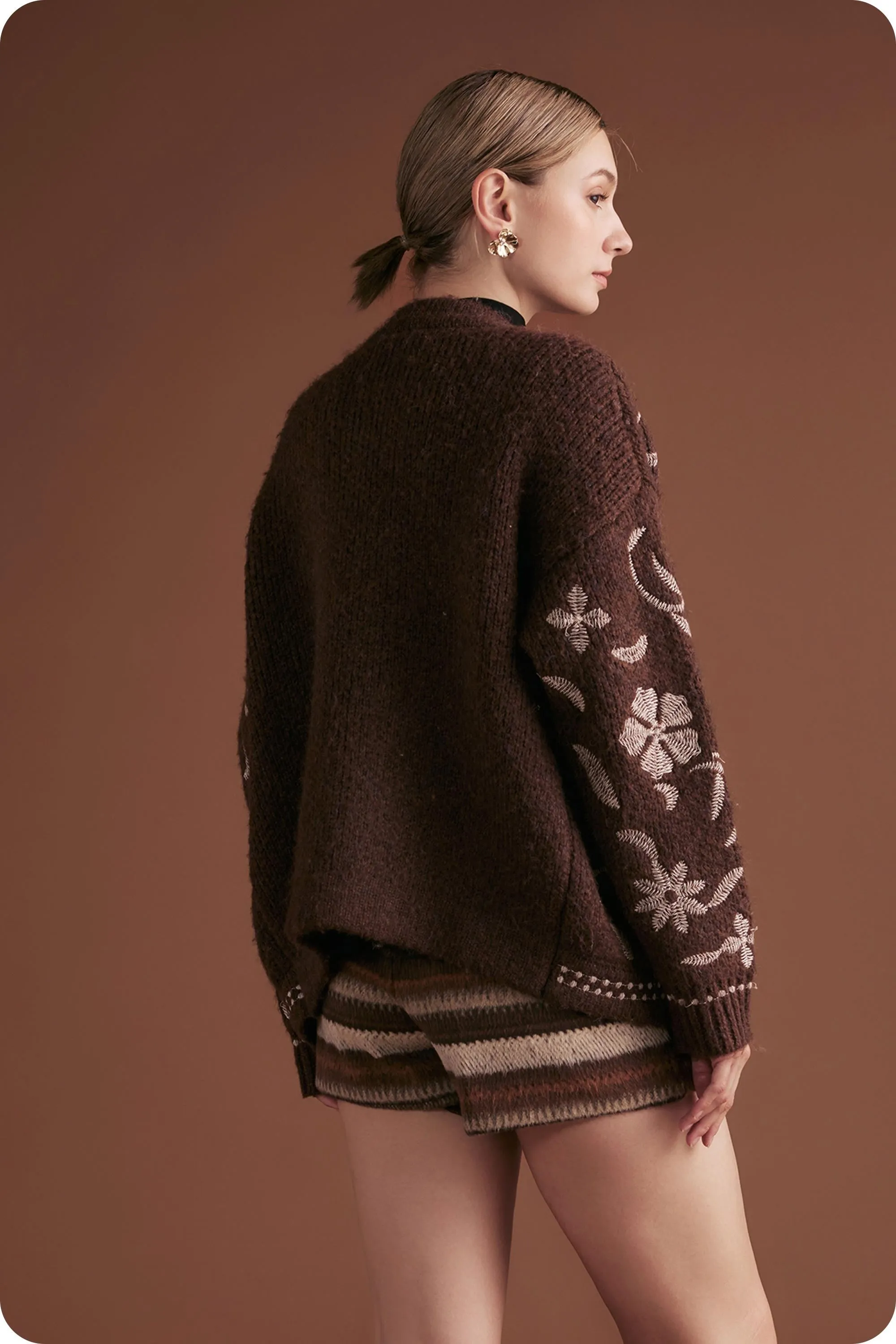 Evie Embroidered Knit Cardigan, Chocolate Brown sold by North & Main Clothing Company product image thumbnail 5