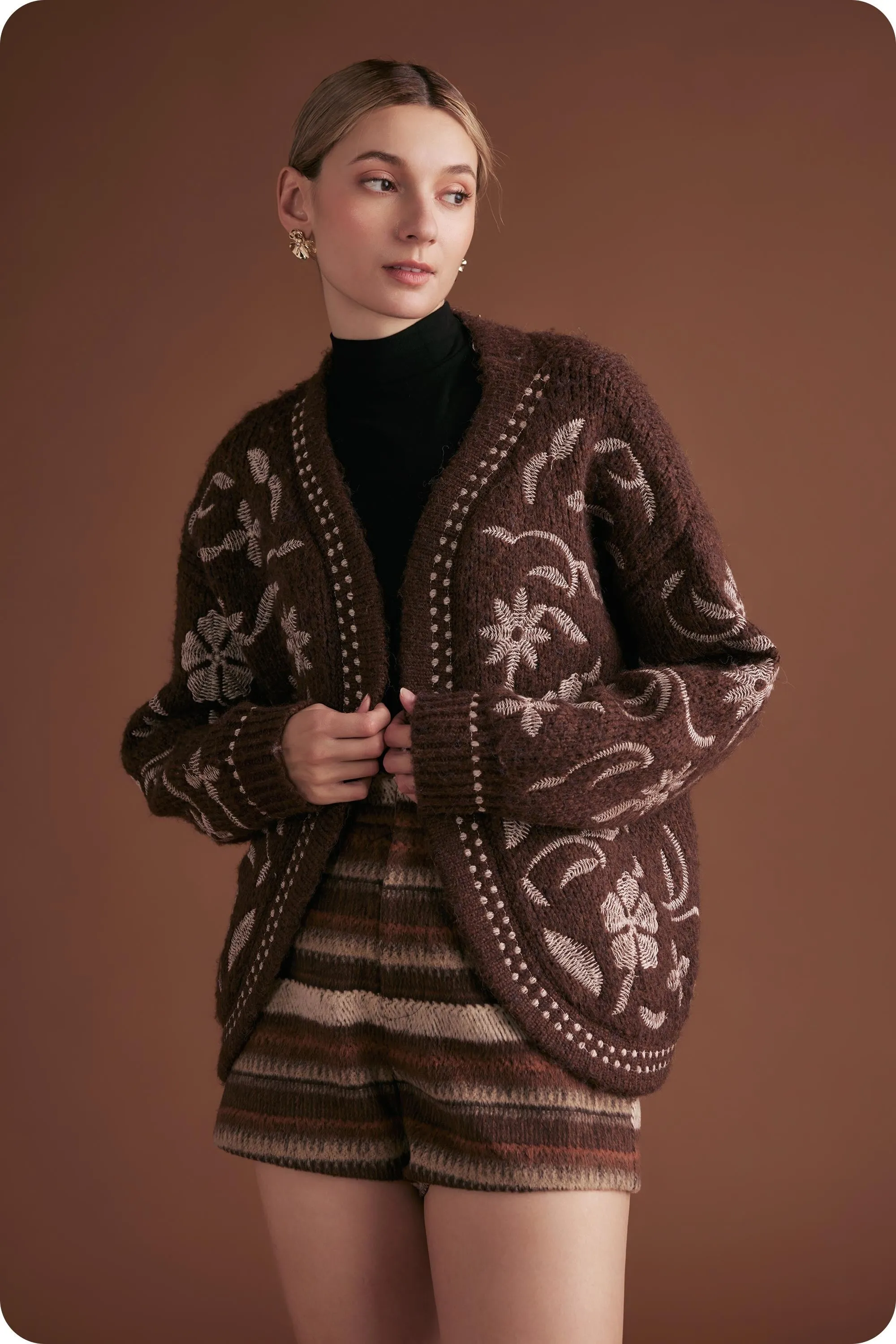 Evie Embroidered Knit Cardigan, Chocolate Brown sold by North & Main Clothing Company product image thumbnail 2