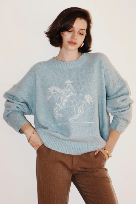 Raina Cowboy Knit Sweater, Sky Blue sold by North & Main Clothing Company