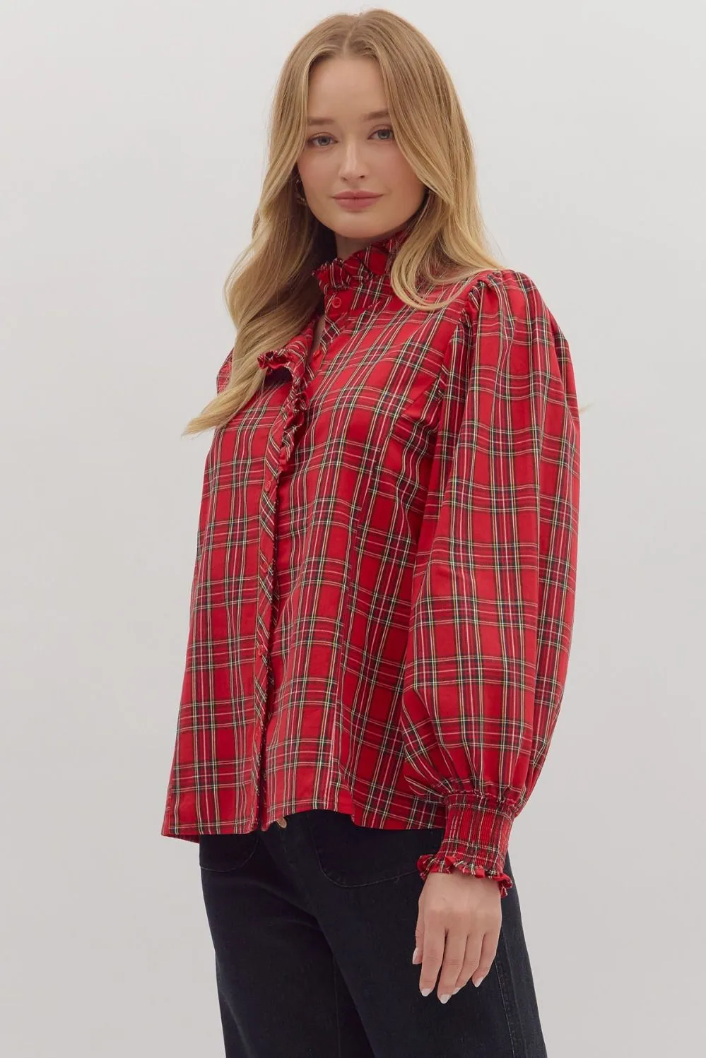 Carrie Plaid Blouse, Red sold by North & Main Clothing Company product image thumbnail 3