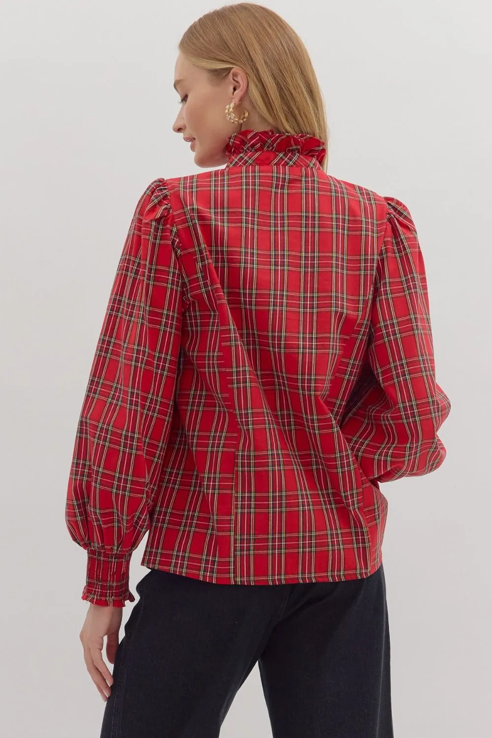 Carrie Plaid Blouse, Red sold by North & Main Clothing Company product image thumbnail 5