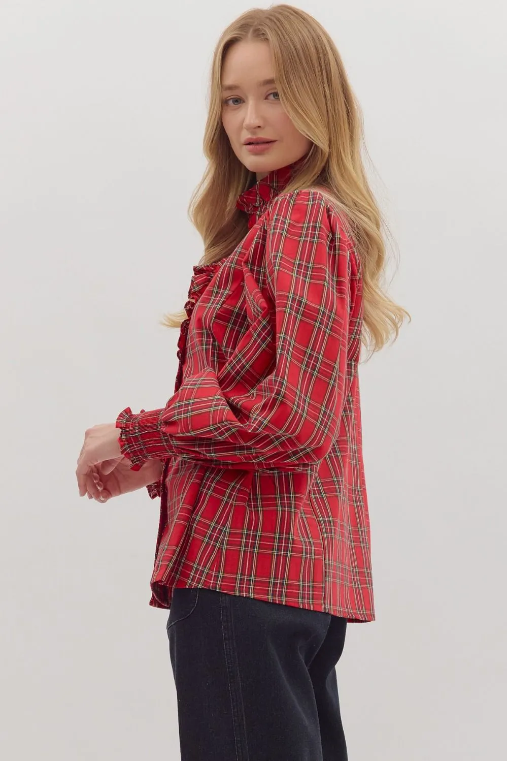 Carrie Plaid Blouse, Red sold by North & Main Clothing Company product image thumbnail 4