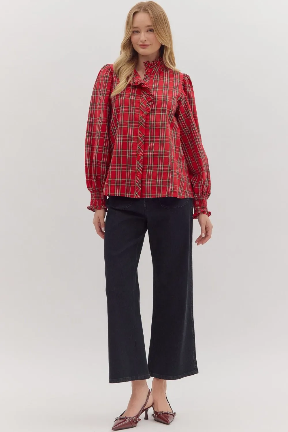 Carrie Plaid Blouse, Red sold by North & Main Clothing Company product image thumbnail 2