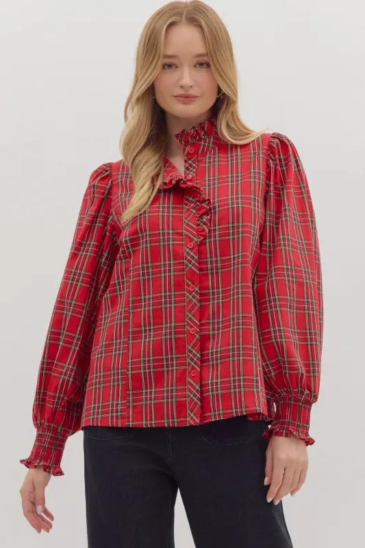Carrie Plaid Blouse, Red sold by North & Main Clothing Company