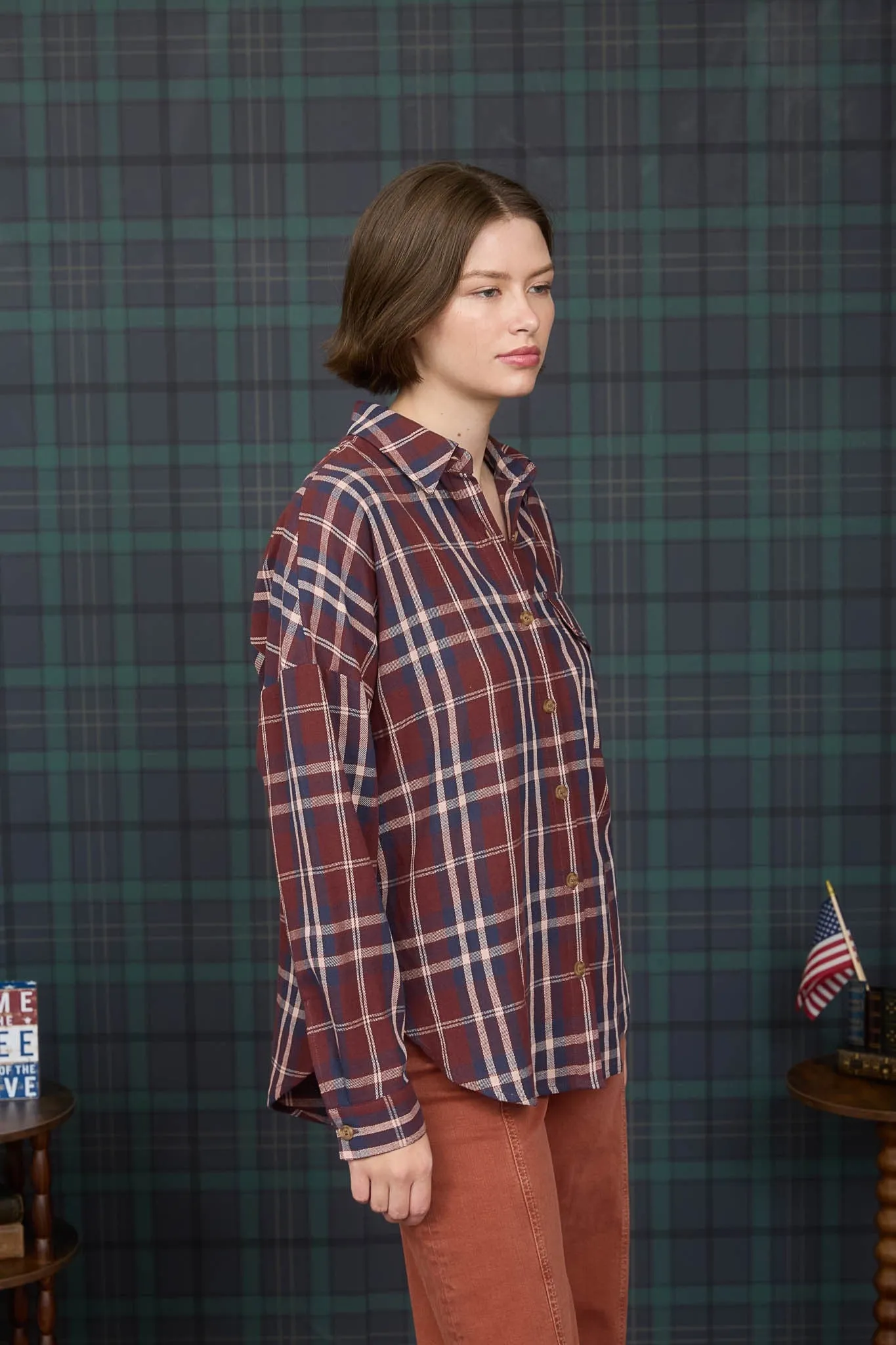 Cara Plaid Shirt, Burgundy Multi sold by North & Main Clothing Company product image thumbnail 4