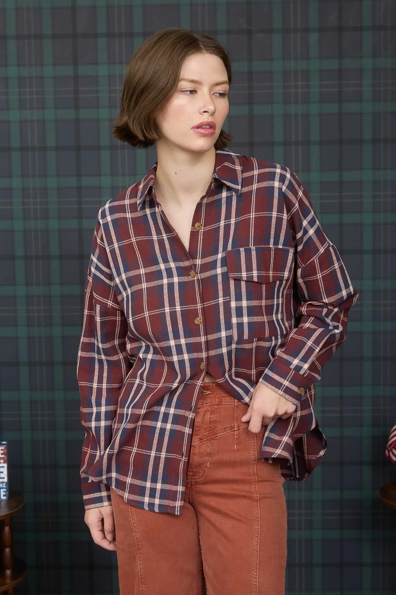 Cara Plaid Shirt, Burgundy Multi sold by North & Main Clothing Company product image thumbnail 2