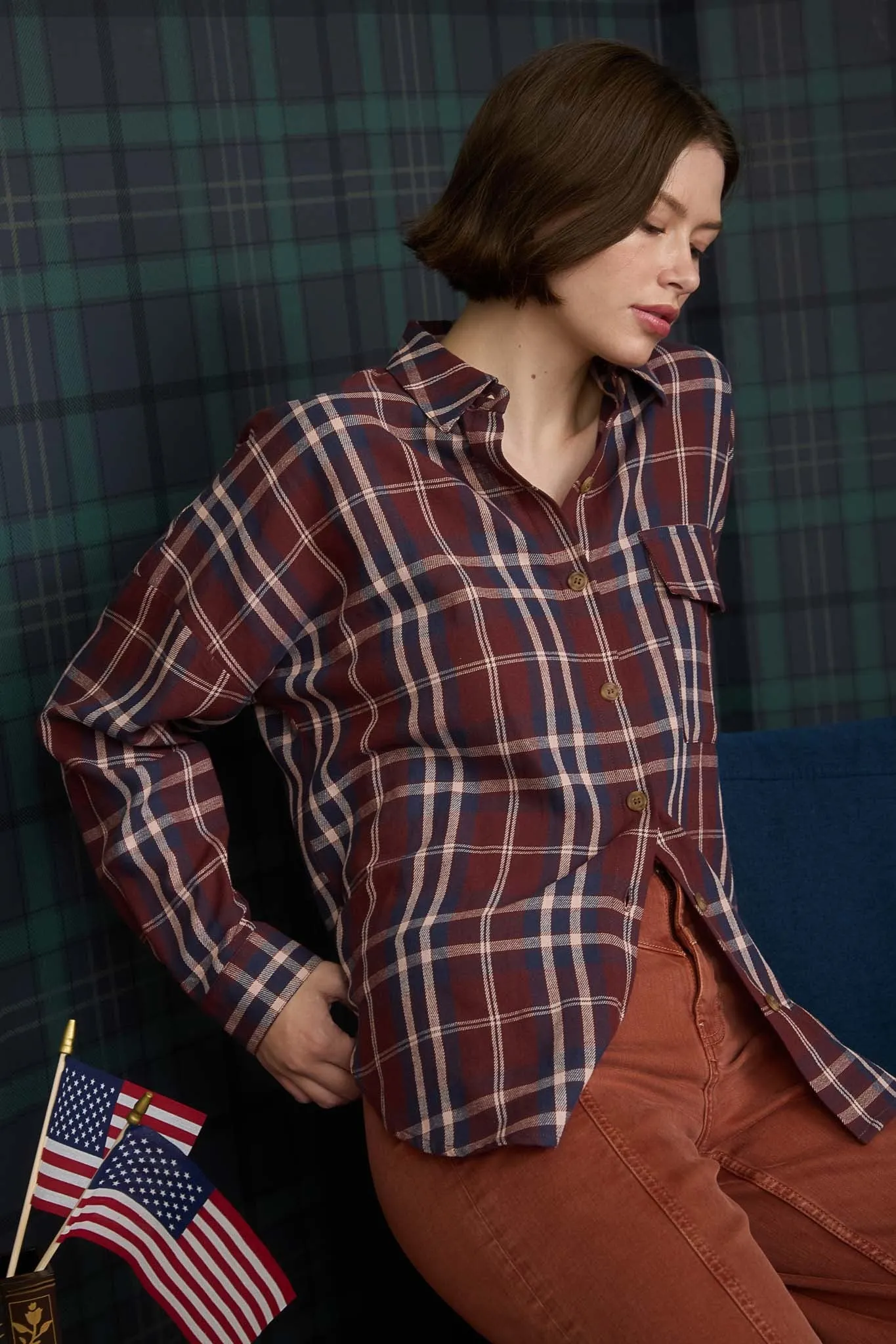 Cara Plaid Shirt, Burgundy Multi sold by North & Main Clothing Company product image thumbnail 3
