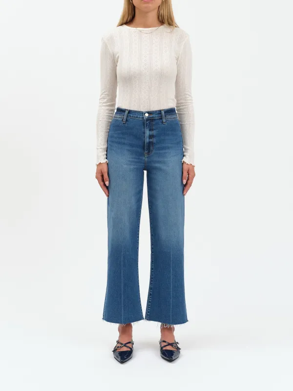 Pleaser High Rise Wide Ankle Jeans, Indigo Wave | Daze sold by North & Main Clothing Company