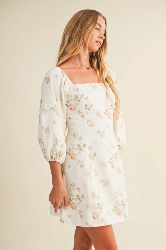Evelynn Floral Dress, White sold by North & Main Clothing Company