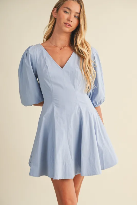 Vivienne Puff Sleeve Dress, Cloud Blue sold by North & Main Clothing Company
