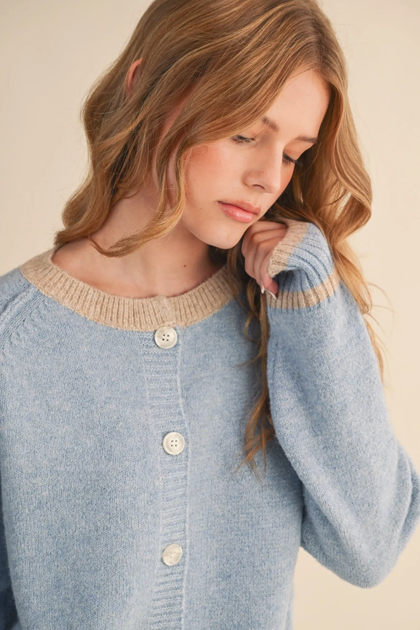 Amelia Sweater Cardigan, Sky Blue Taupe sold by North & Main Clothing Company product image thumbnail 5
