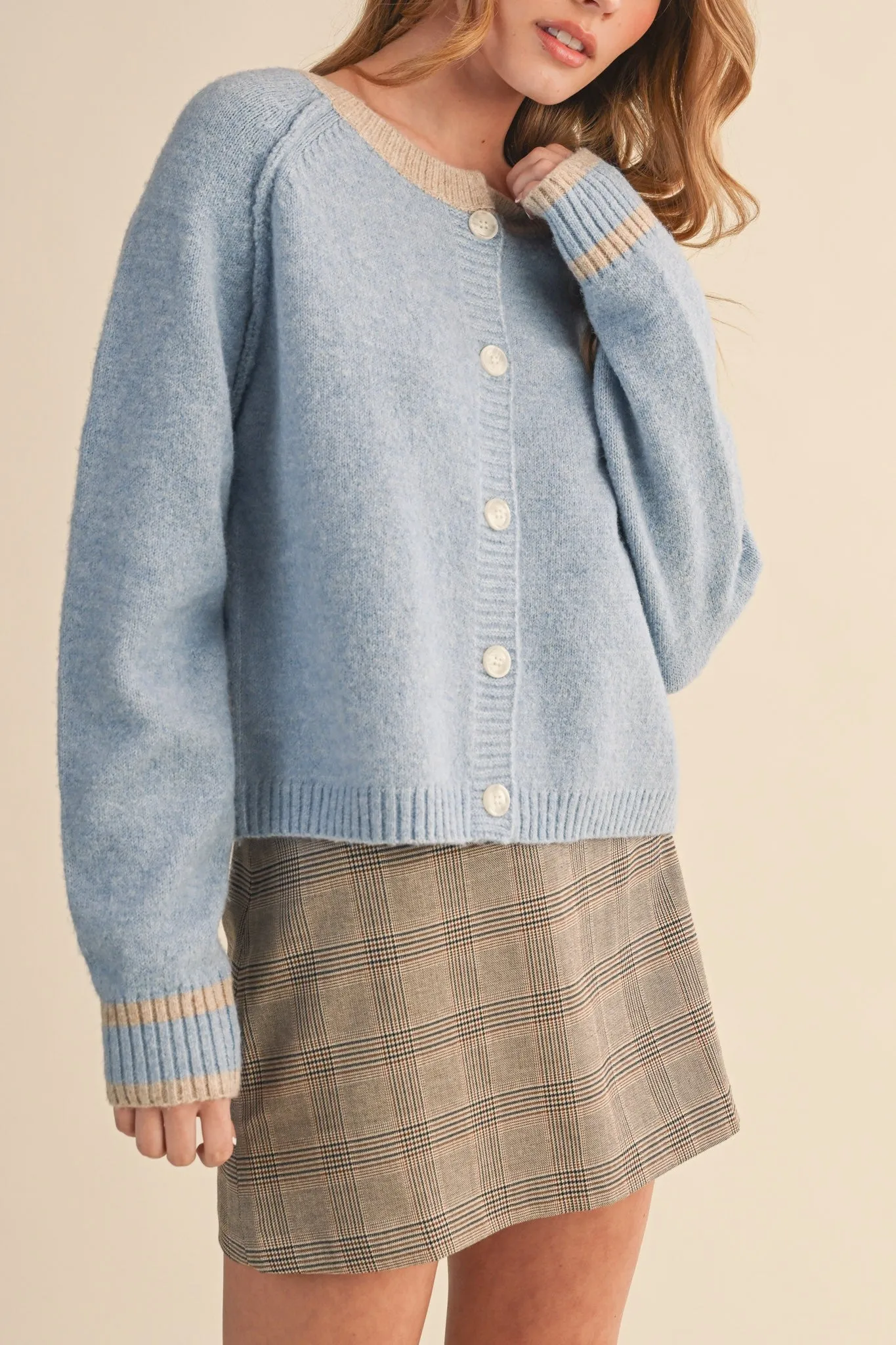 Amelia Sweater Cardigan, Sky Blue Taupe sold by North & Main Clothing Company product image thumbnail 2