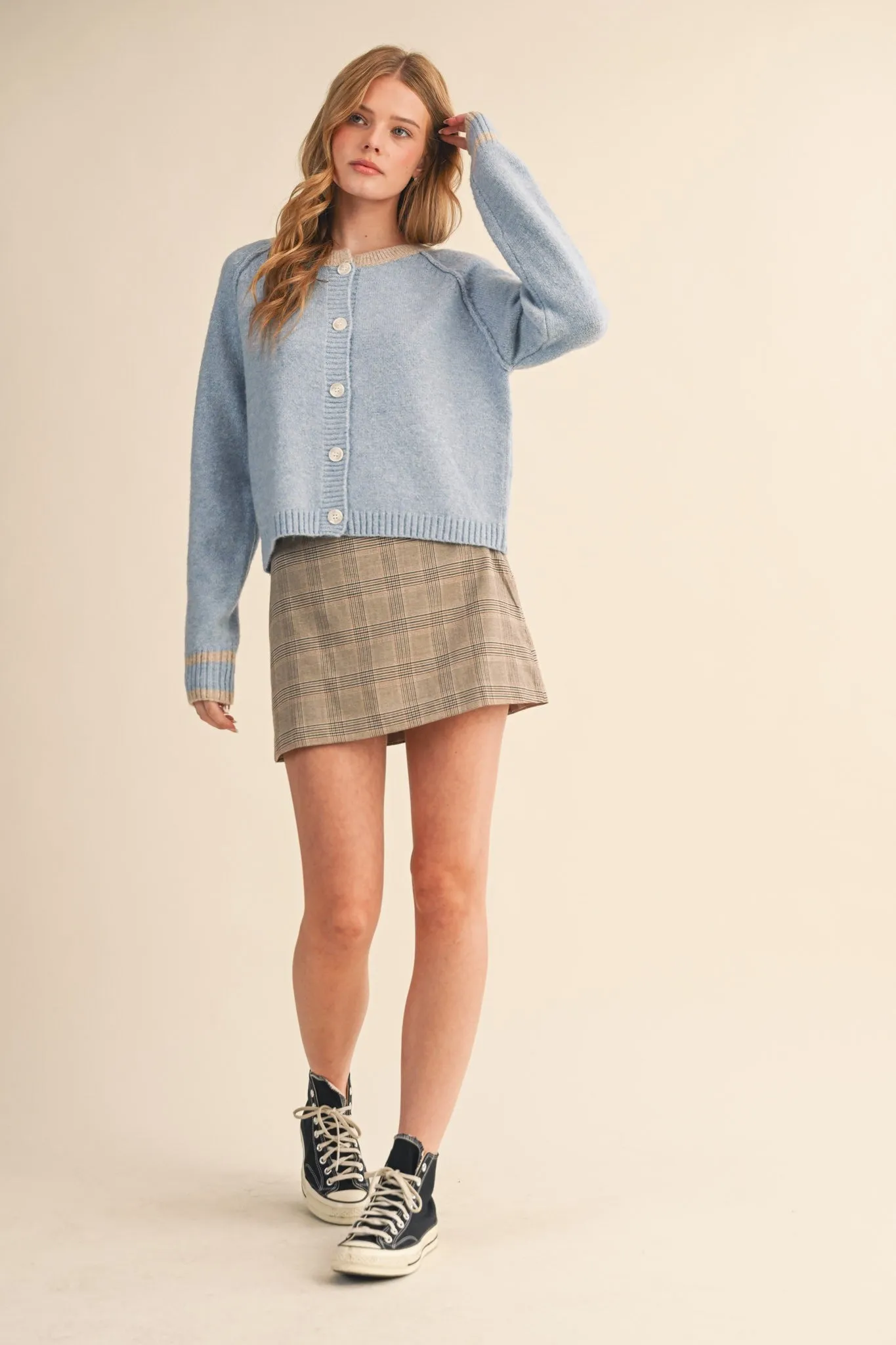 Amelia Sweater Cardigan, Sky Blue Taupe sold by North & Main Clothing Company product image thumbnail 4