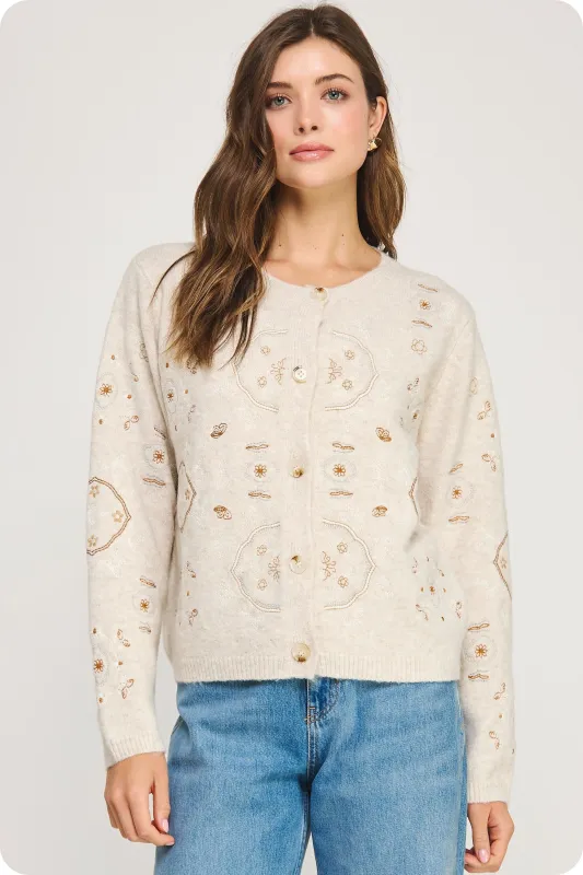 Amber Soft Knit Cardigan, Oatmeal sold by North & Main Clothing Company