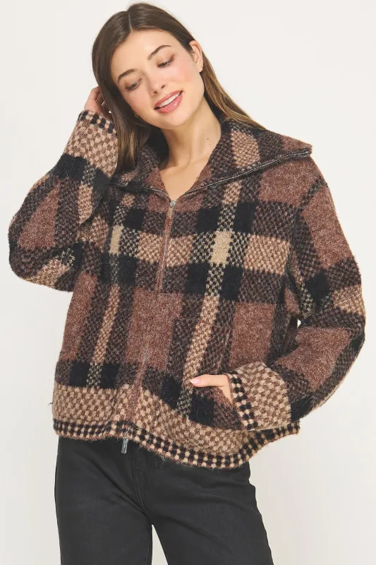 Plaid Bomber Knit Jacket, Brown Mix sold by North & Main Clothing Company