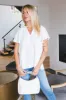 Cora Split Neck Boxy Cut Top, Off White sold by North & Main Clothing Company