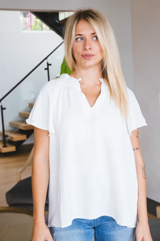 Cora Split Neck Boxy Cut Top, Off White sold by North & Main Clothing Company