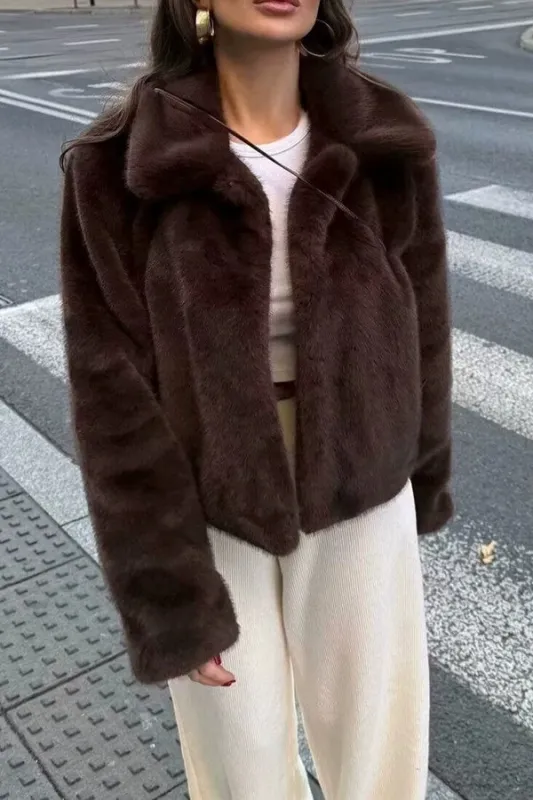 Bella Faux Fur Jacket, Brown sold by North & Main Clothing Company