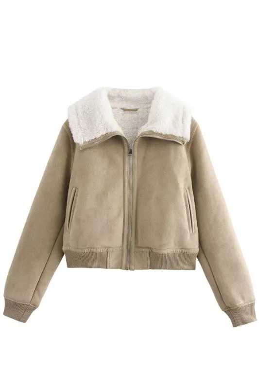 Faux Suede Bomber Jacket, Khaki sold by North & Main Clothing Company