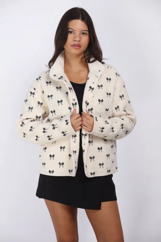 Sherpa Bow Embroidery Jacket, Cream/Black sold by North & Main Clothing Company