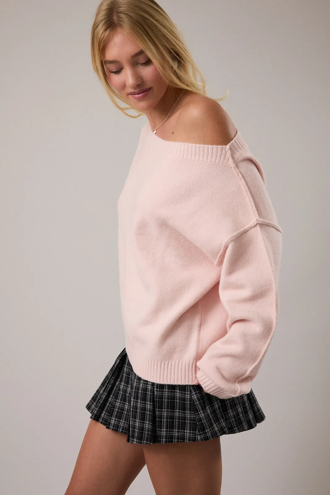 Noelle Boat Neck Sweater, Light Pink sold by North & Main Clothing Company