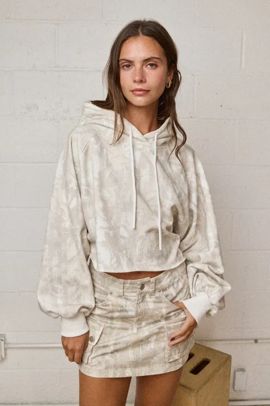 Beth Cropped Camo Hoodie, White Camo sold by North & Main Clothing Company