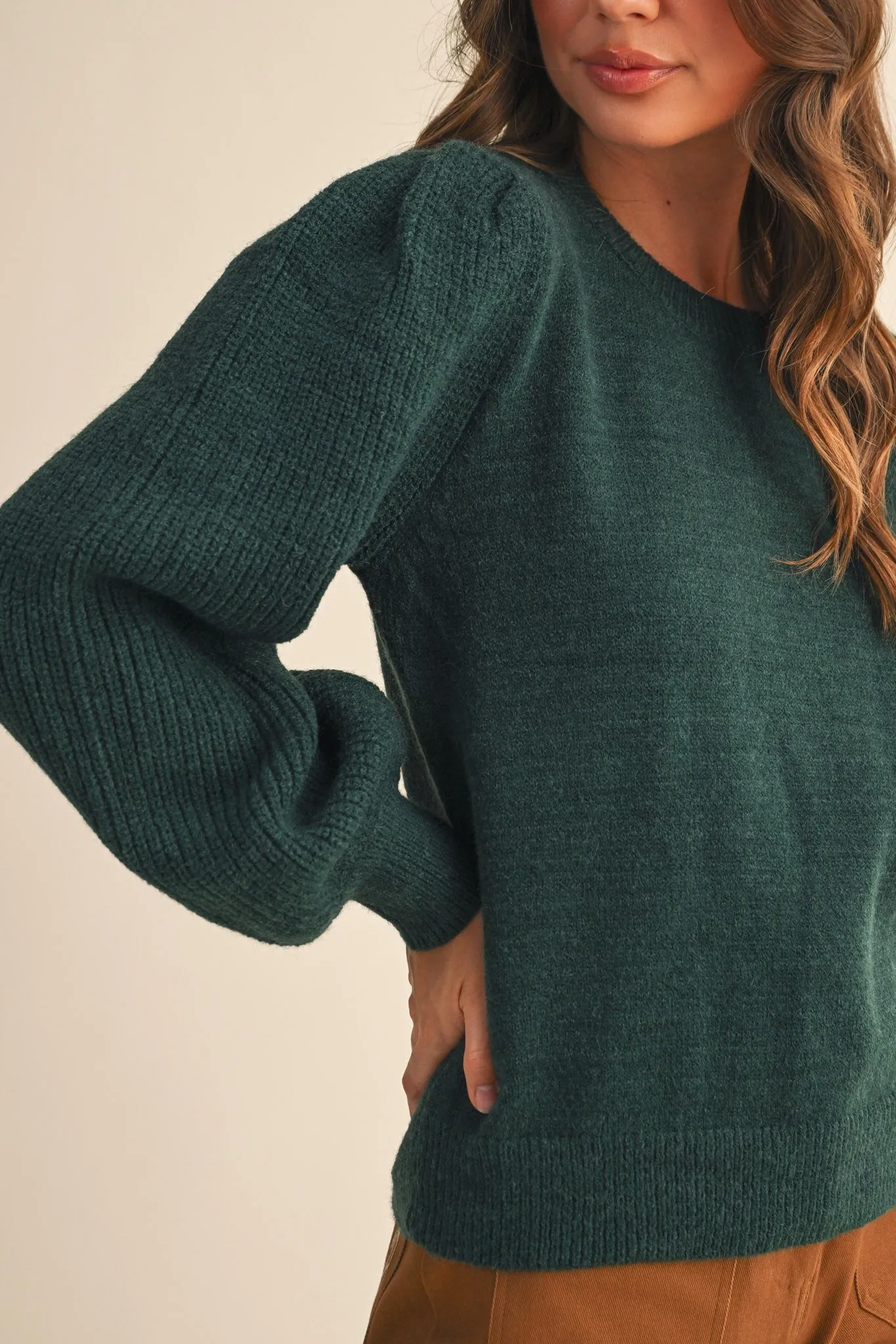 Kaylee Puff Sleeve Sweater, Green sold by North & Main Clothing Company product image thumbnail 2