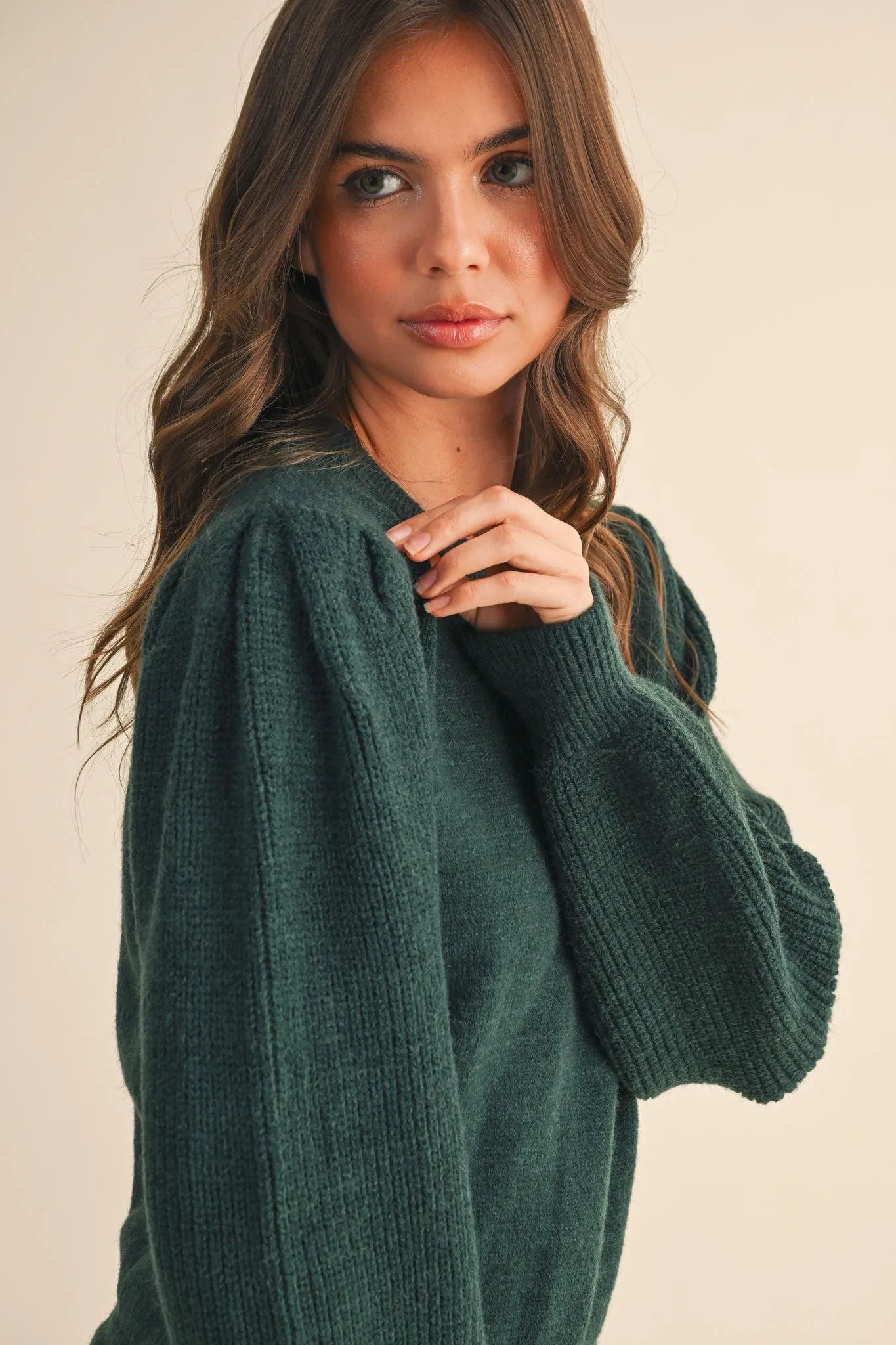Kaylee Puff Sleeve Sweater, Green sold by North & Main Clothing Company product image thumbnail 3