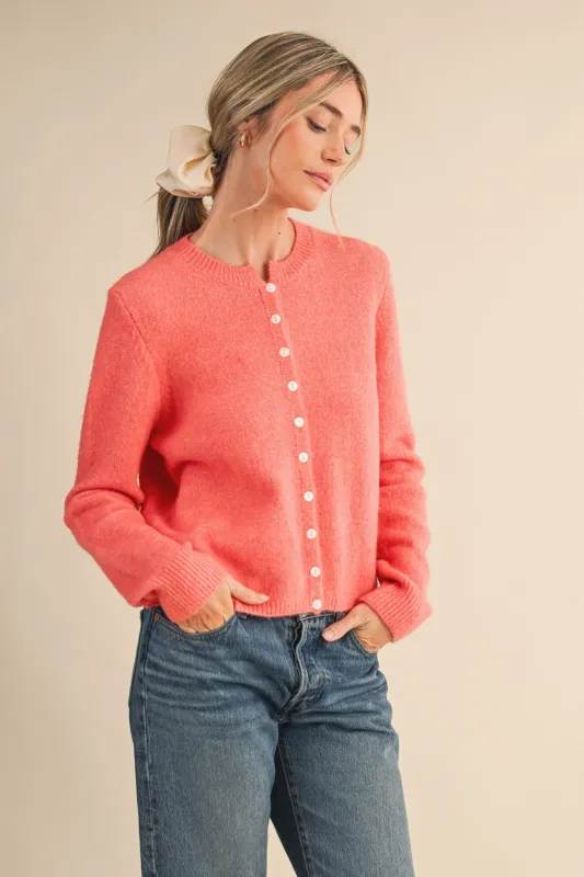 Bethany Marled Knit Cardigan, Coral Red sold by North & Main Clothing Company