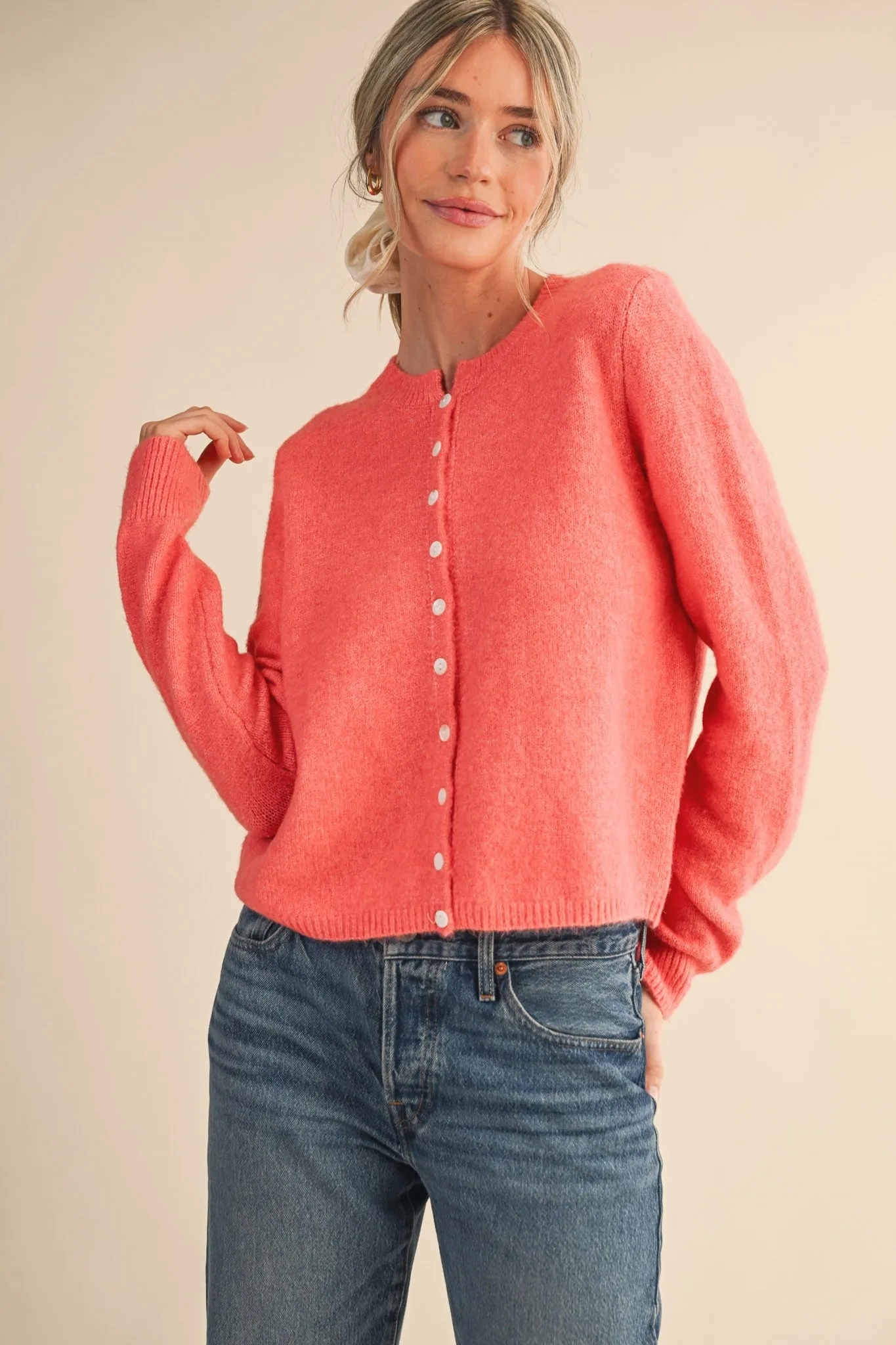 Bethany Marled Knit Cardigan, Coral Red sold by North & Main Clothing Company product image thumbnail 5