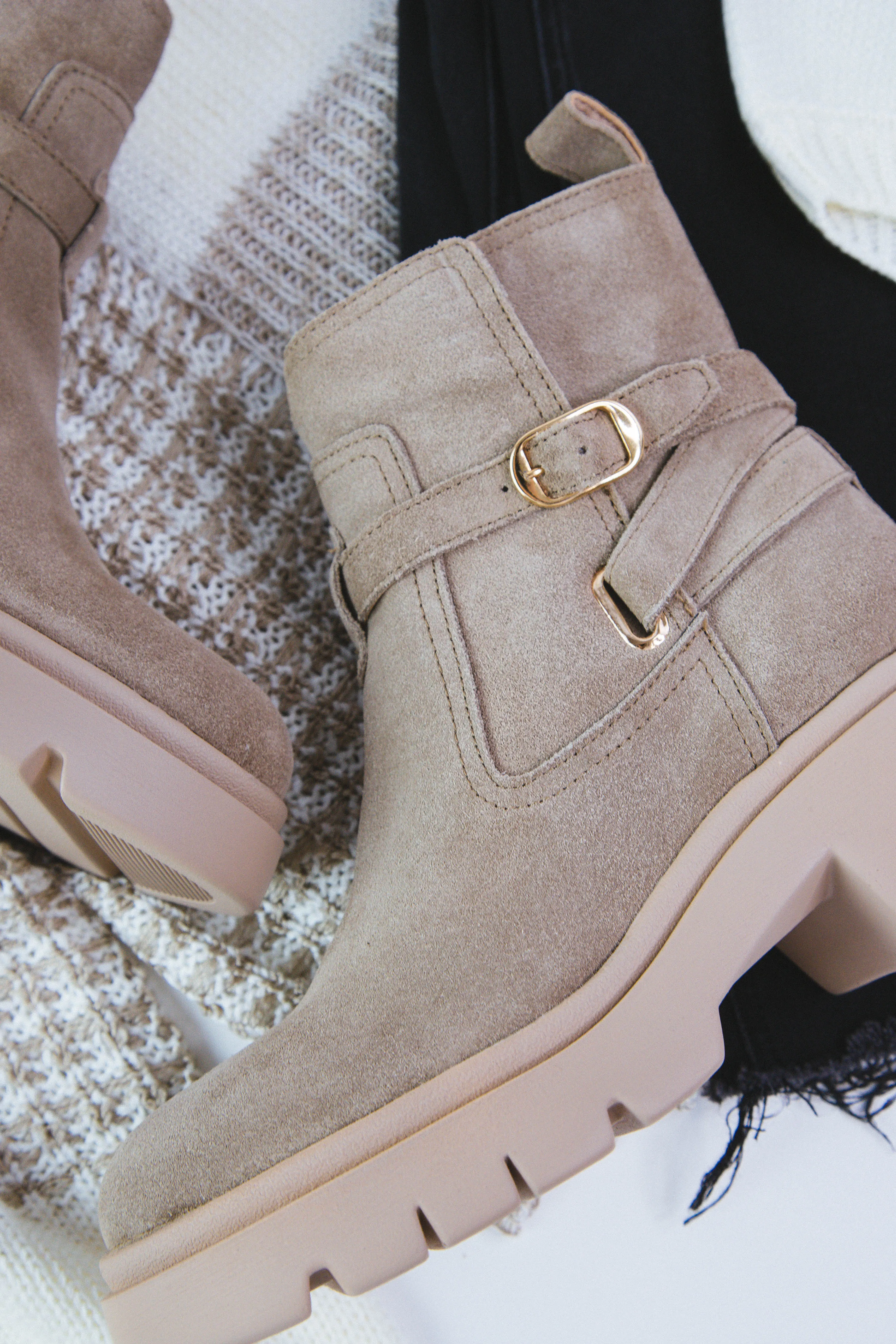 Coletta Lug Sole Buckle Wrap Boot, Taupe Suede | Steve Madden sold by North & Main Clothing Company product image thumbnail 4