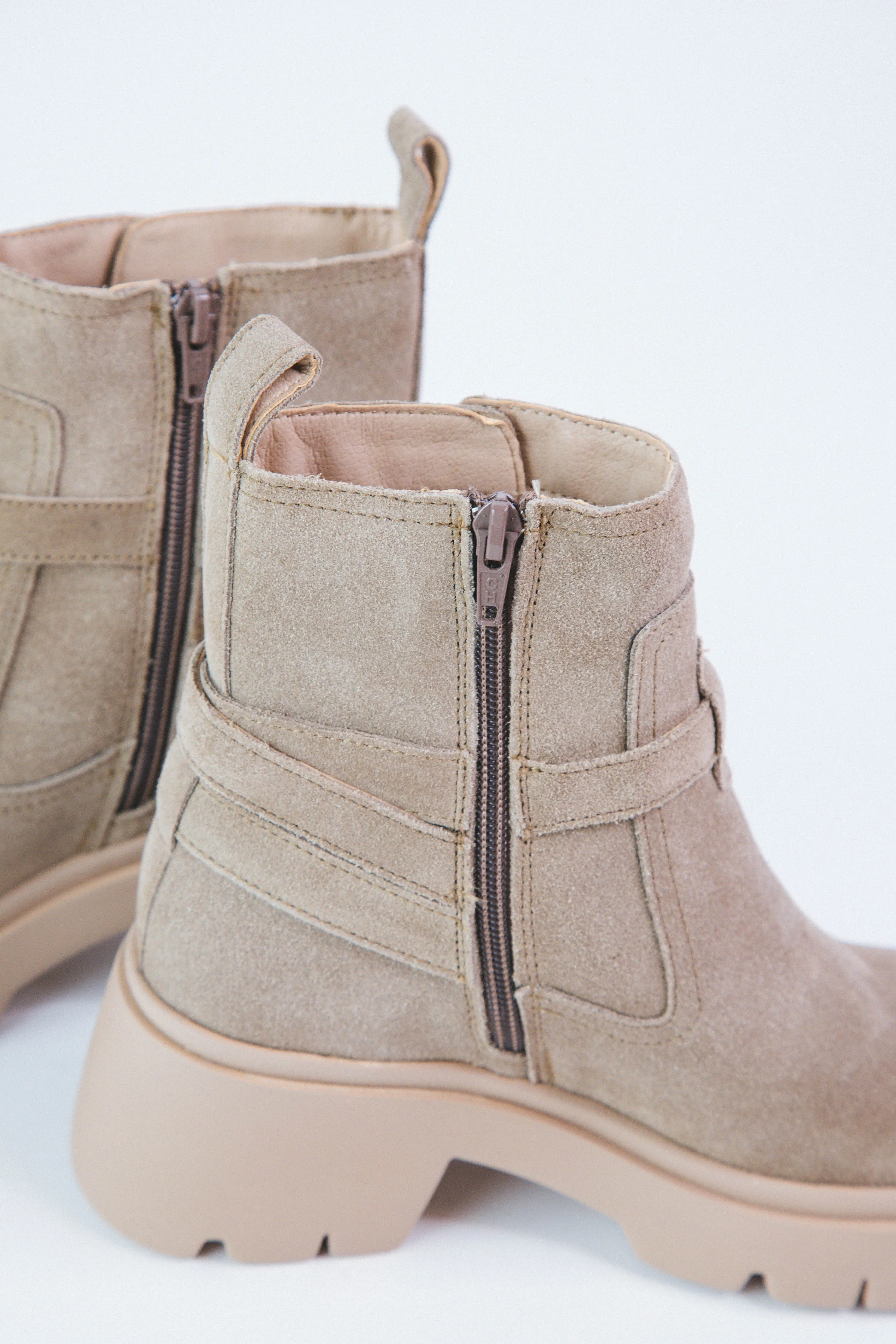 Coletta Lug Sole Buckle Wrap Boot, Taupe Suede | Steve Madden sold by North & Main Clothing Company product image thumbnail 3