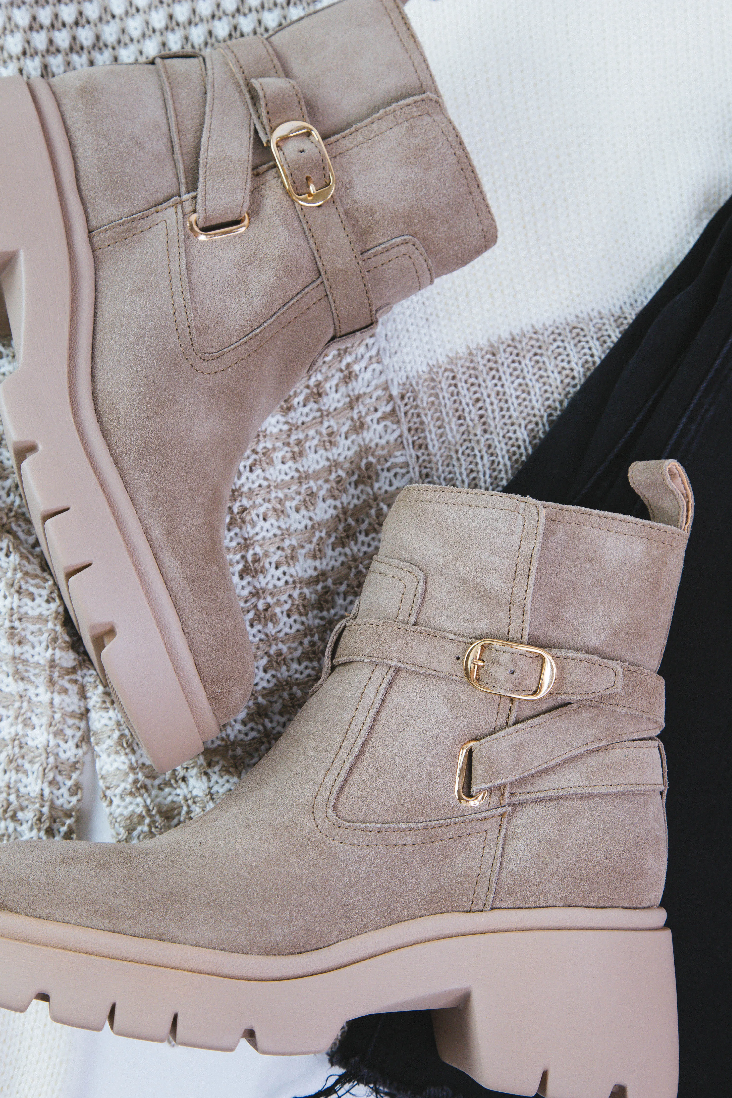 Coletta Lug Sole Buckle Wrap Boot, Taupe Suede | Steve Madden sold by North & Main Clothing Company product image thumbnail 2