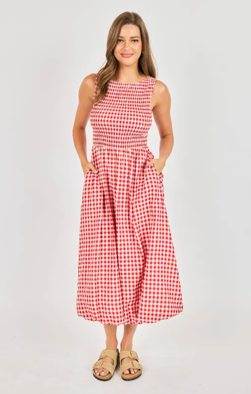 Apple Butter Midi Dress, Red Ivory | Sadie & Sage sold by North & Main Clothing Company