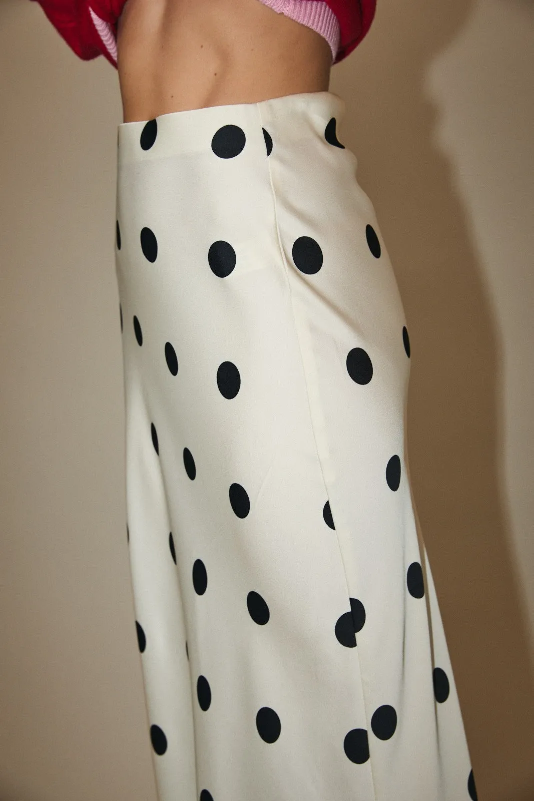 Zoey Satin Polka Dot Midi Skirt, White/Black sold by North & Main Clothing Company product image thumbnail 5