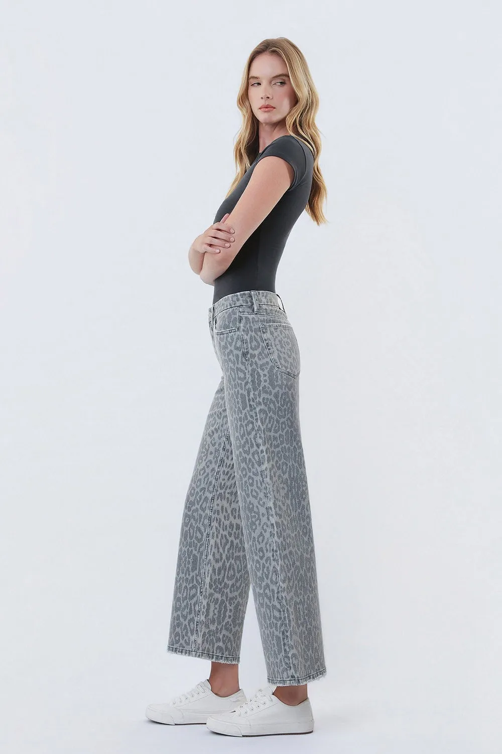 Olivia High Rise Wide Leg Jeans, Grey Leopard sold by North & Main Clothing Company product image thumbnail 3