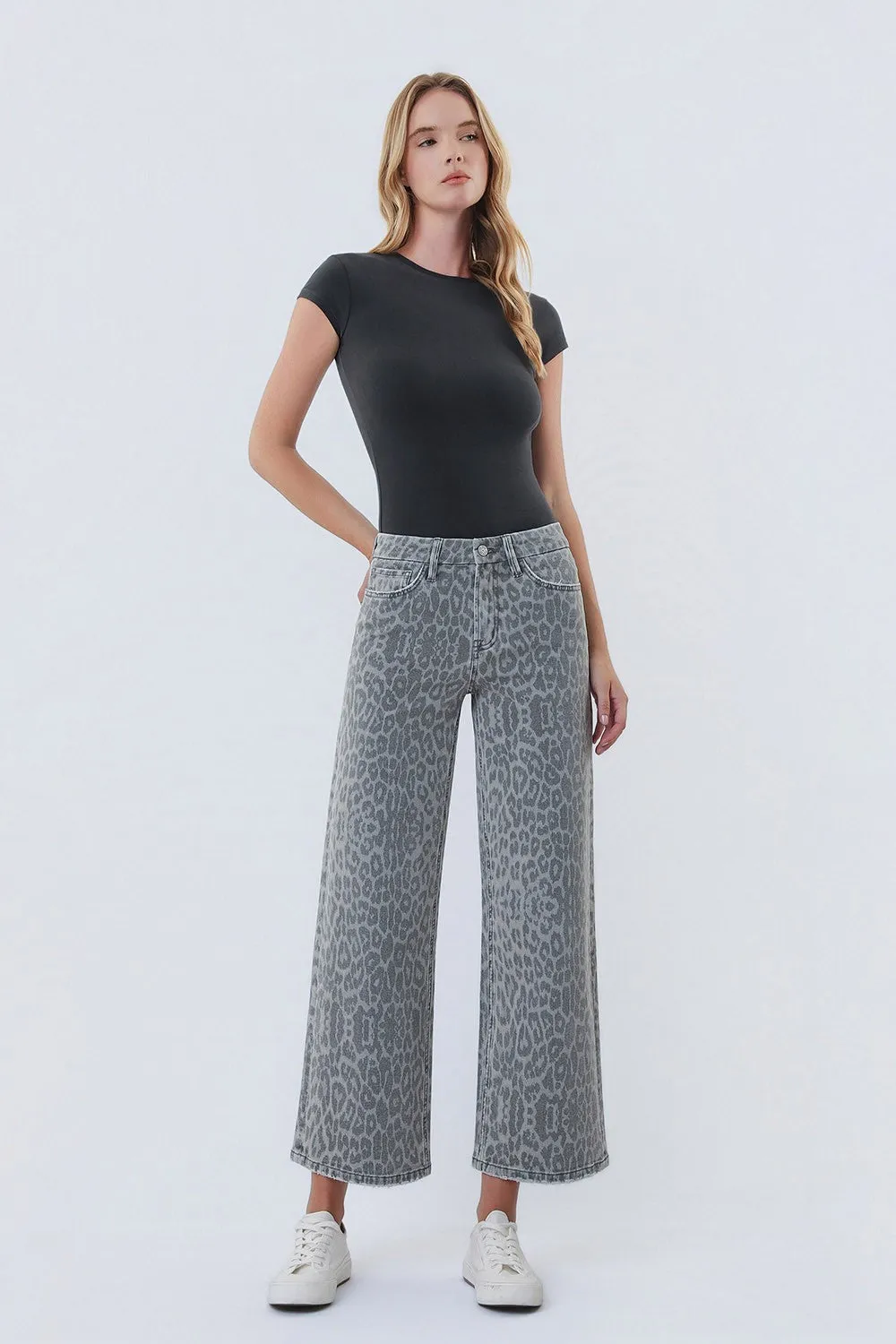 Olivia High Rise Wide Leg Jeans, Grey Leopard sold by North & Main Clothing Company product image thumbnail 2