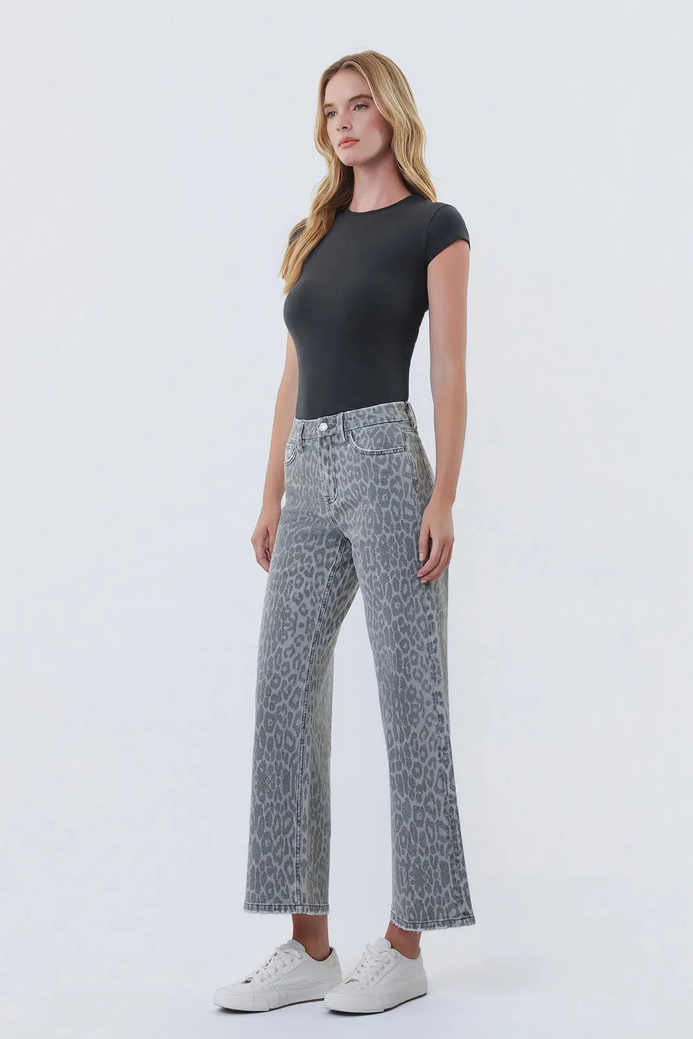 Olivia High Rise Wide Leg Jeans, Grey Leopard sold by North & Main Clothing Company product image thumbnail 4