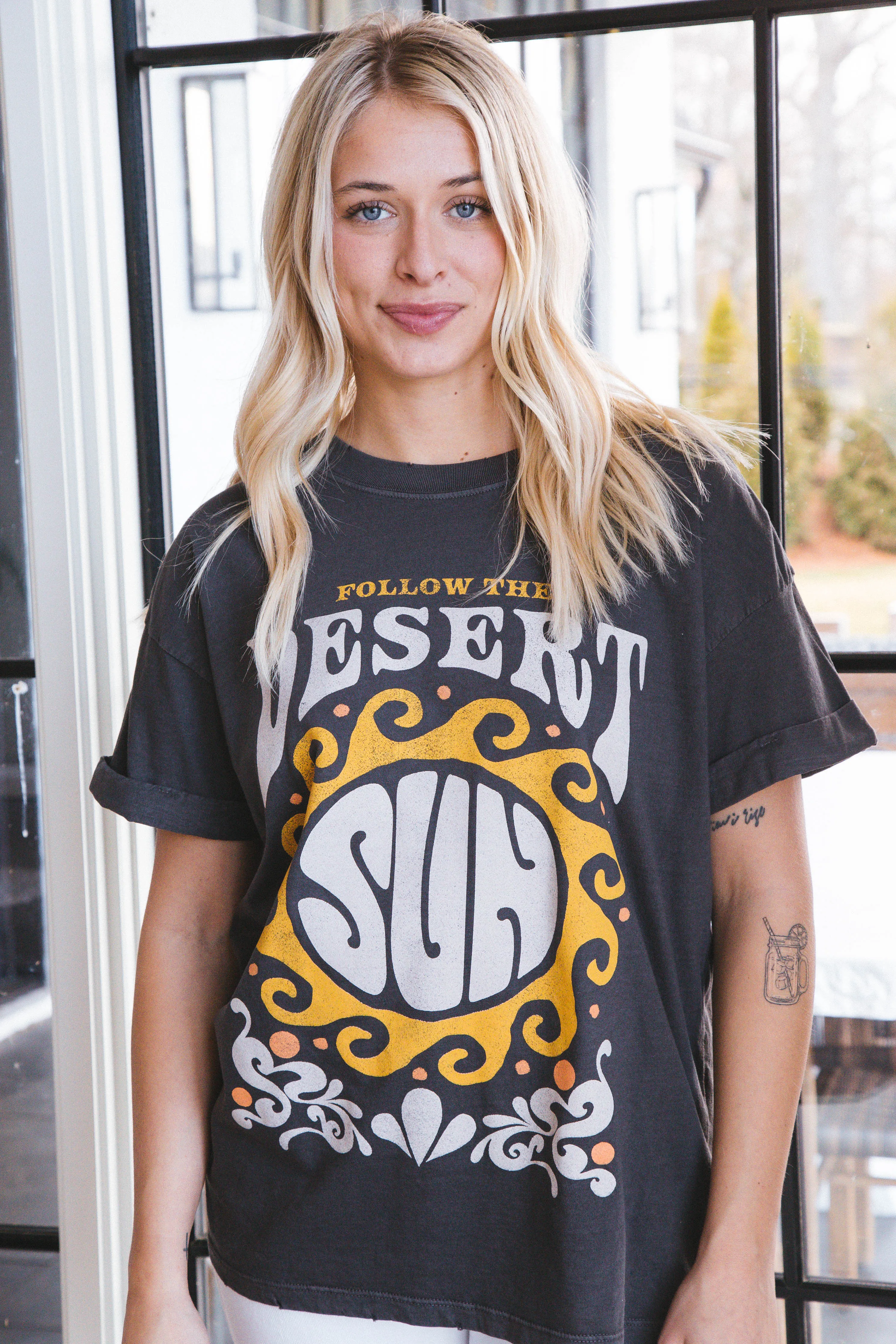 Follow the Desert Sun Graphic Tee, Vintage Black | Girl Dangerous sold by North & Main Clothing Company