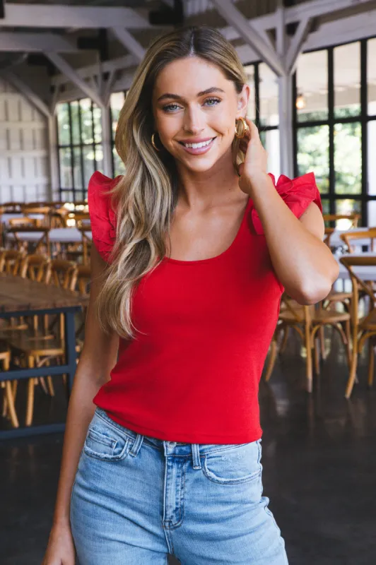 Brynn Ruffle Sleeve Top, Red sold by North & Main Clothing Company