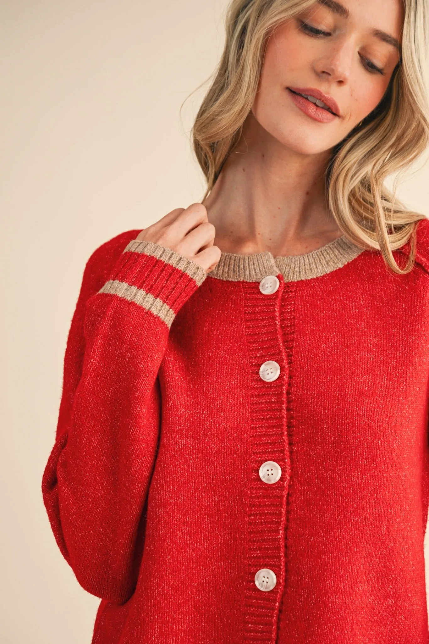 Amelia Sweater Cardigan, Red Beige sold by North & Main Clothing Company product image thumbnail 2