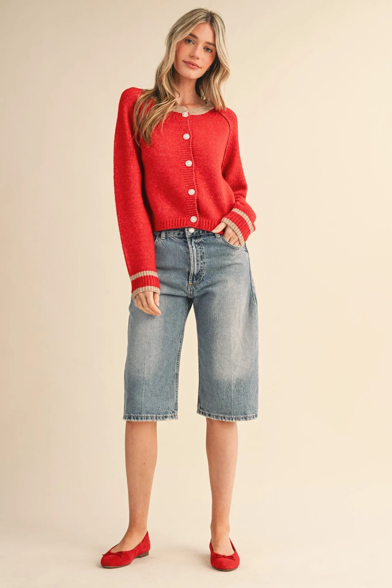 Amelia Sweater Cardigan, Red Beige sold by North & Main Clothing Company product image thumbnail 5