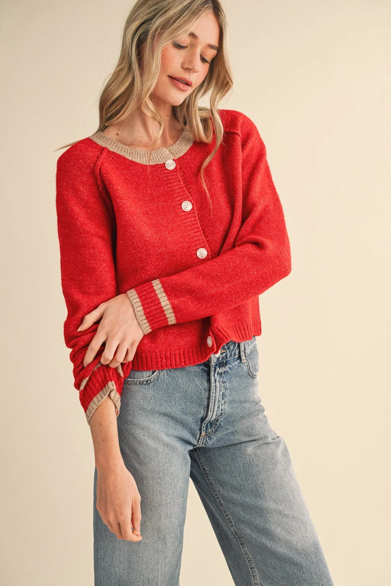 Amelia Sweater Cardigan, Red Beige sold by North & Main Clothing Company