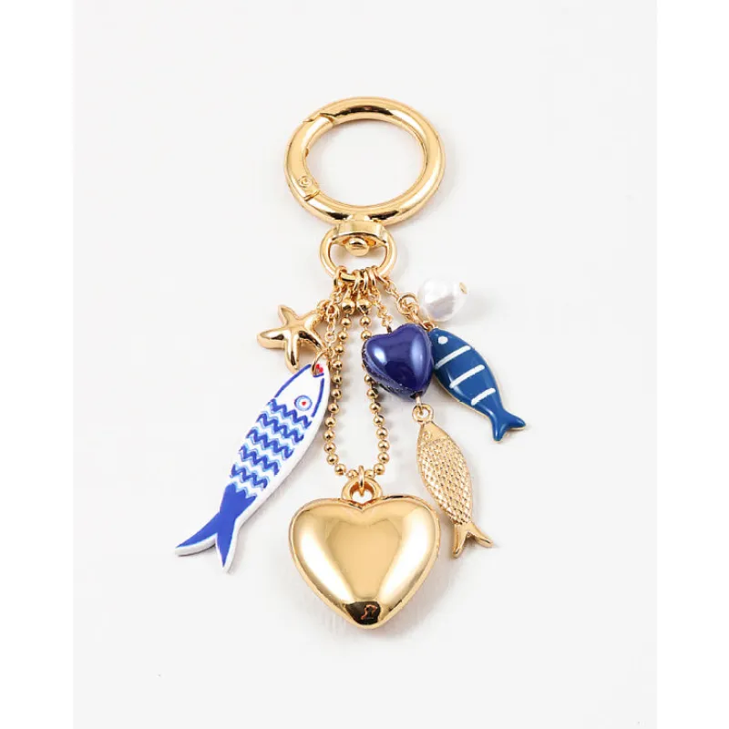 Sardine & Heart Bag Charms, Gold/Blue sold by North & Main Clothing Company