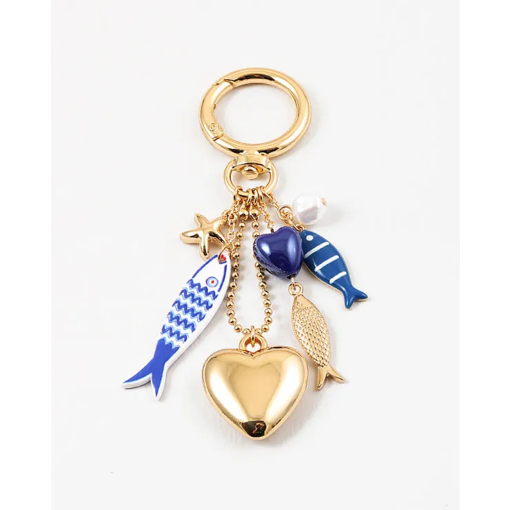 Sardine & Heart Bag Charms, Gold/Blue sold by North & Main Clothing Company