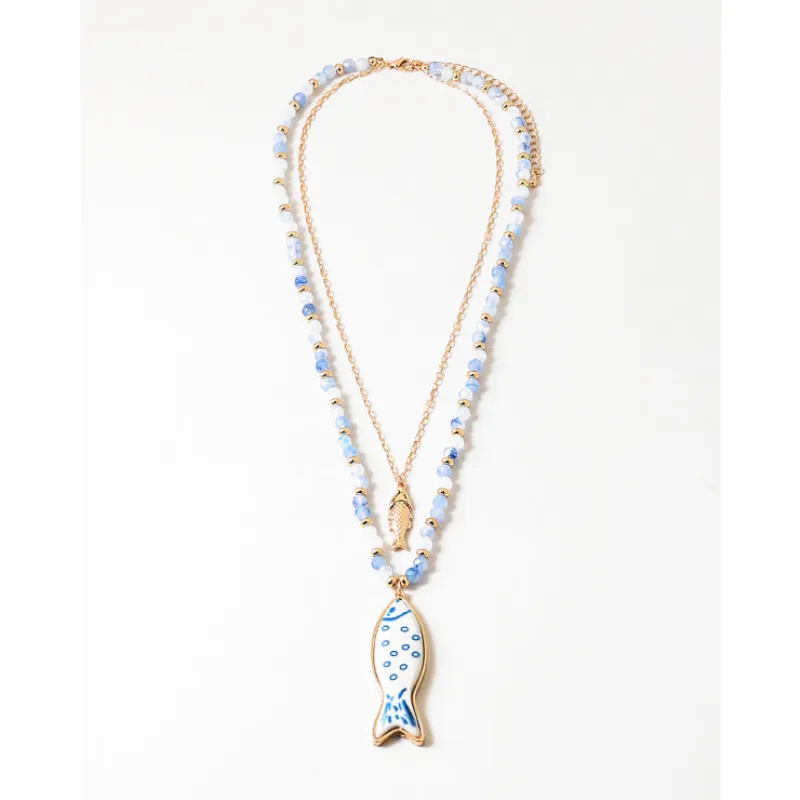 Sea Life Beaded Necklace, Blue sold by North & Main Clothing Company