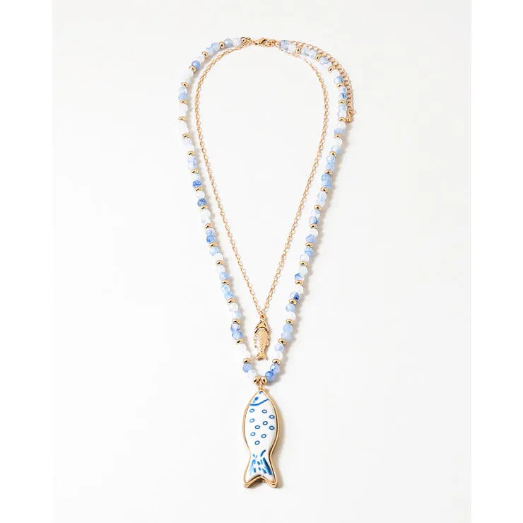 Sea Life Beaded Necklace, Blue sold by North & Main Clothing Company